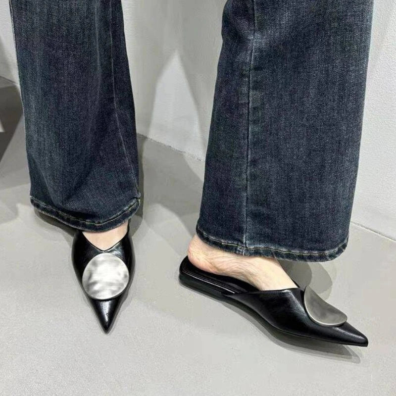 Female Slides Fashion Pointed Toe Flats Women Mules Slippers  Summer Beach Luxury Ladies Flats Slippers Sandals Shoes