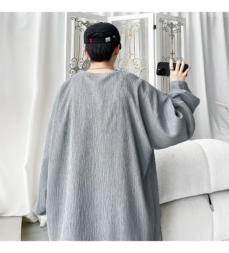 Men's High Street Long Sleeve T-Shirt - Trendy Casual Top Loose Fit Comfortable Wear, Modern Minimalist Style, Everyday Essentia