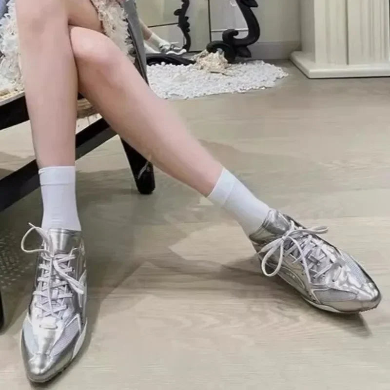 Flats Pointed Toe Women Sneakers Sport Lace-up Mesh Shoes Women Brand Winter Running Shoes 2025 Breathable Casual Woman Zapatos