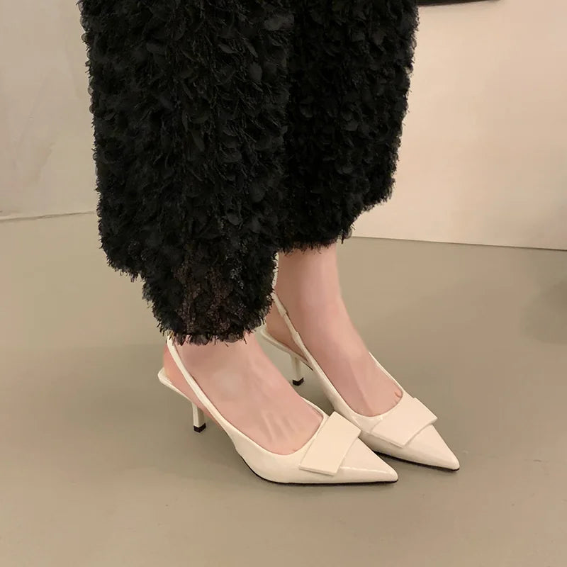 Womens Leather Slippers High Heels Shoes Party Pumps Woman Summer Sandals Women High Heel Slingback Sandal Shoes