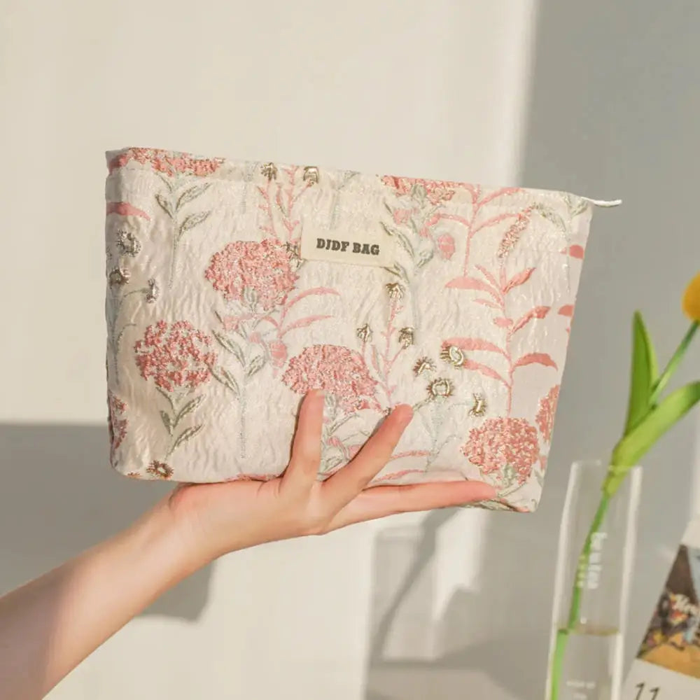 Cosmetic Bag Women Floral Makeup Case Organizer Korean Embroidery Cosmetic Pouch Travel Toiletry Bag Corduroy Canvas Beauty Case