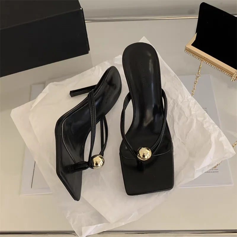 Women High Heels Slippers Designer Heeled Sandals Elegant Shoes Woman Summer 2025 Trend Fashion Fliop Flops Casual Slides Mujer