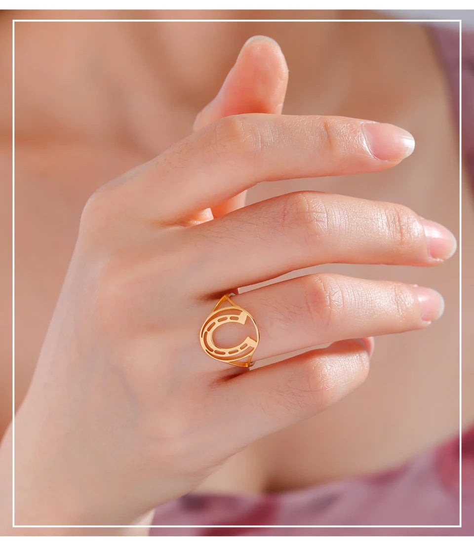 Unift Horseshoes Rings for Women Cowboy Cowgirl Stainless Steel Finger Ring Trendy Fashion Equestrian Horse Lover Jewelry Gift