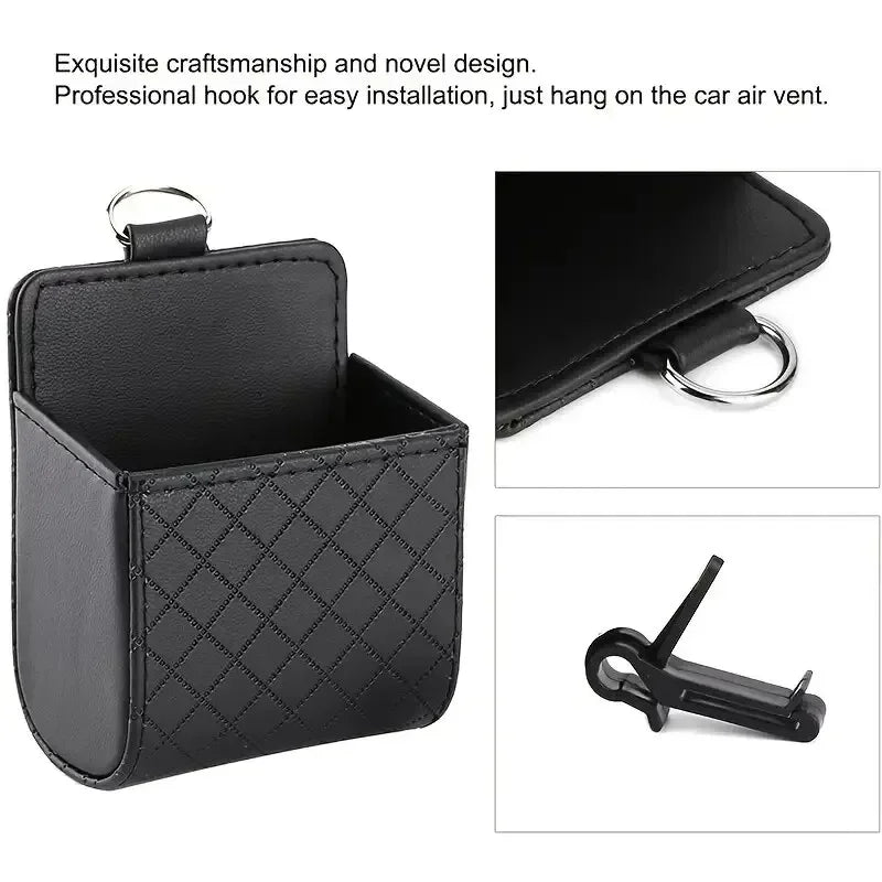 Car Mobile Phone PU Leather Bag Car Phone Holder Air Vent Mount Hanging Storage Box Glasses Organizer Support in Car Accessories