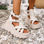 Women Sandals Summer Fashion Leather Platform Female Sandals Gladiator High Heels Sandals Women Chunky Outdoor Wedges Woman Shoe