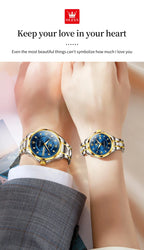 OLEVS 2906 Couple Watch Luxury Stainless Steel Waterproof Clock Fashion Roman Scale Diamond Calendar Dial Men Women Quartz Watch