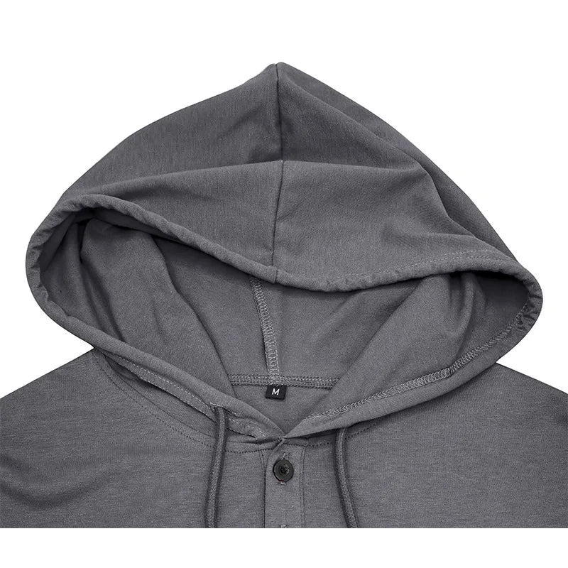 Men's Short-sleeved T-shirts for Sports and Fitness American-style Henley Shirt Hooded Top