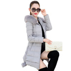 Winter Jacket Women 2025 winter coat pure color casual Fur Collar Hooded long hooded cotton lady jacket