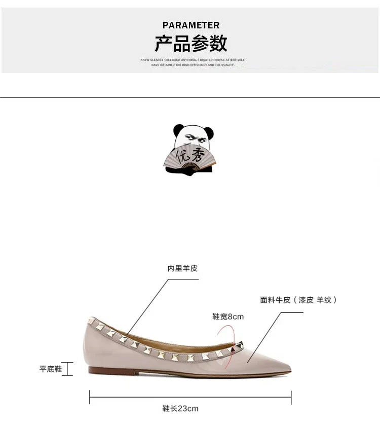 Women's Flat Shoes luxury woman shoes Leather Brand Rivet Flat Shoes Comfortable Casual Outdoor Pointed Toe Shallow Ladies shoes