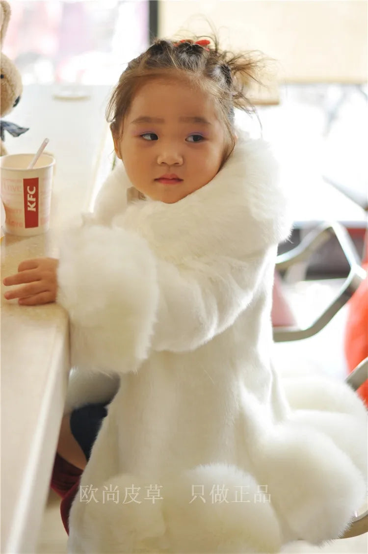 Winter Clothes for Girls 2023 New Kids Boutique Coat Thicken Korean Imitation Fur Autumn Fox Hair Cotton Warm Large Fur Collar