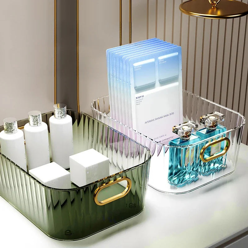 2 Pcs Cosmetics Box Desktop Storage Drawer Stackable Storage Box with Handle Makeup Organizers Basket Poatable Sundries  Rack