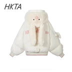 2024 Winter New Cute Rabbit Bear Warm Cotton-padded Coat Women Clothes Sweet Girls Loose Kawaii Long-sleeved Jackets Casacos