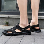 2023 Sandals Summer Men Leather  Classic Men Shoes Slippers Soft Sandals Men Roman Comfortable Outdoor Walking Footwear