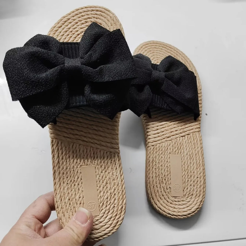 Women Slippers Fashion Trend Bow Anti Slip Sandals Wear-resistant Comfortable Soft Sole Flat Heel Slippers Home Slides Women