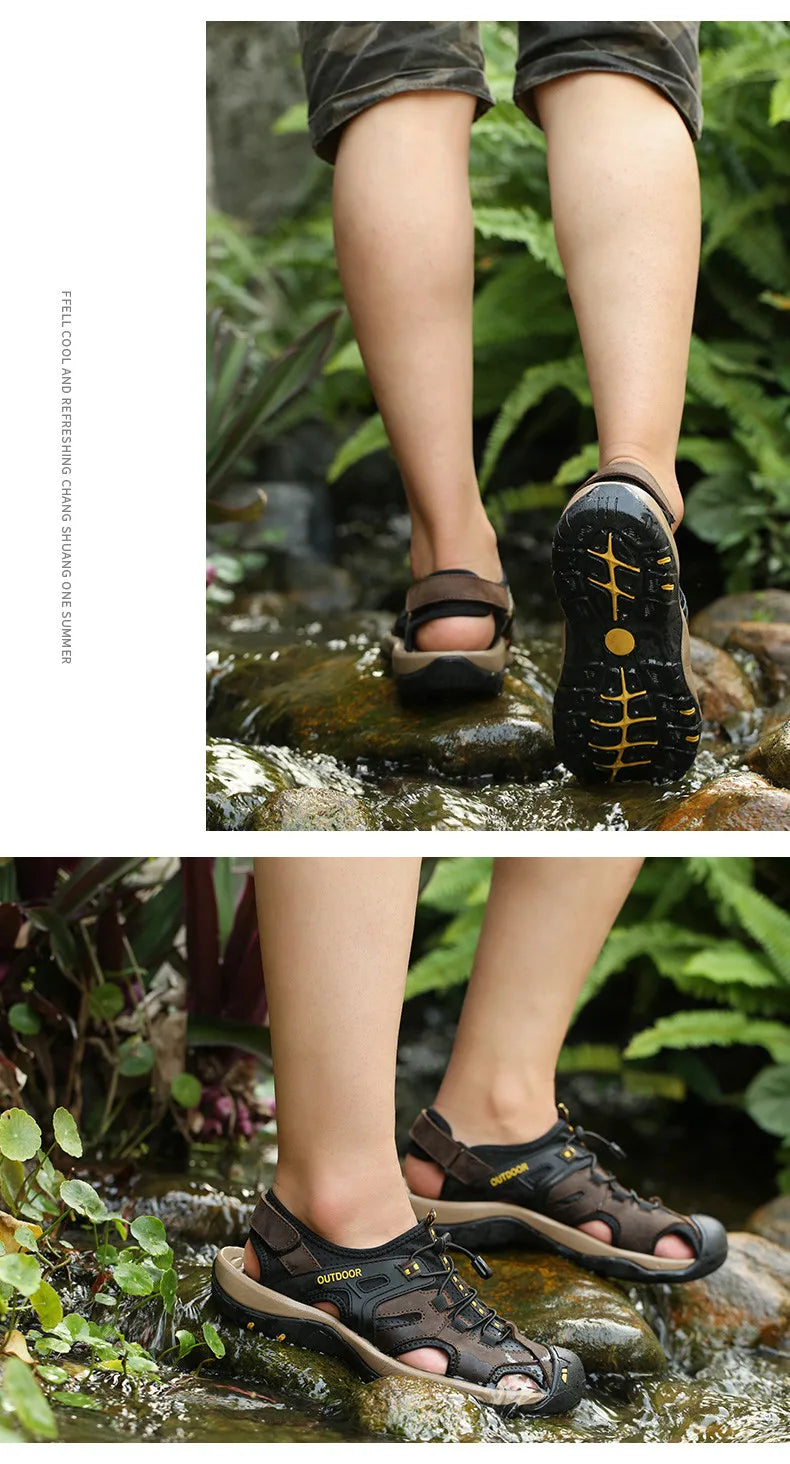 Men's Comfortable Beach Sandals Handmade Genuine Men's Shoes Fashion Men‘s Sneakers Sale Summer Men's Sandals Outdoor Non-slip