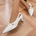 Elegant High Heels for Women, Spring and Summer New French Shallow Leather Mules, Cool and Breathable Hollow Design, Plaid Pattern Upper Kitten Heels, Versatile Dresses, Weddings, Parties, Date, Valentine's Day