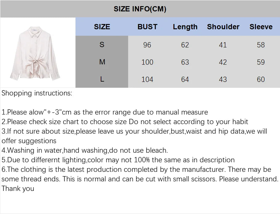 Women Satin Knot Shirt Autumn Women's Long Sleeves Women's Shirts Simple Female Button Shirts & Blouses