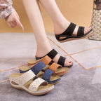 New Women Slippers Embroider Flowers Leather Women's Sandals Outdoor Light Casual Wedges Slippers Slip on Summer Shoes for Woman