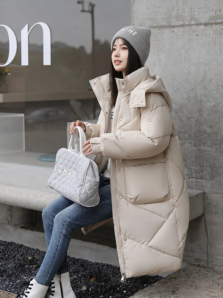 Vielleicht 2024 Snow Wear New Solid Winter Coat for Women Down Jacket Warm Casual Loose Hooded Winter Women Jacket Long Parkas