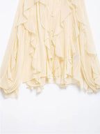 Women's Casual Ruffled Shirt Loose Lace Up Hollow Out V Neck Tops 2025 Spring Blouses Women Clothes