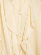 Women's Casual Ruffled Shirt Loose Lace Up Hollow Out V Neck Tops 2025 Spring Blouses Women Clothes