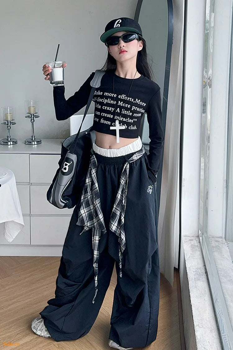 Pants Two Pieces Set Grid Trousers Tops Suits Casual Daily Childrens Clothes 2025 New Fashionable Children Autumn Clothing Girls