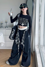 Pants Two Pieces Set Grid Trousers Tops Suits Casual Daily Childrens Clothes 2025 New Fashionable Children Autumn Clothing Girls