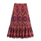 Women Embroidery Hollow Out Suit 2025 Summer Casual Chic O-Neck Fashion Sleeveless Top Long Skirt Fashion Suit