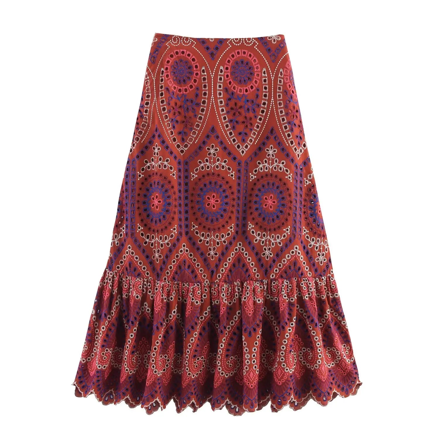 Women Embroidery Hollow Out Suit 2025 Summer Casual Chic O-Neck Fashion Sleeveless Top Long Skirt Fashion Suit