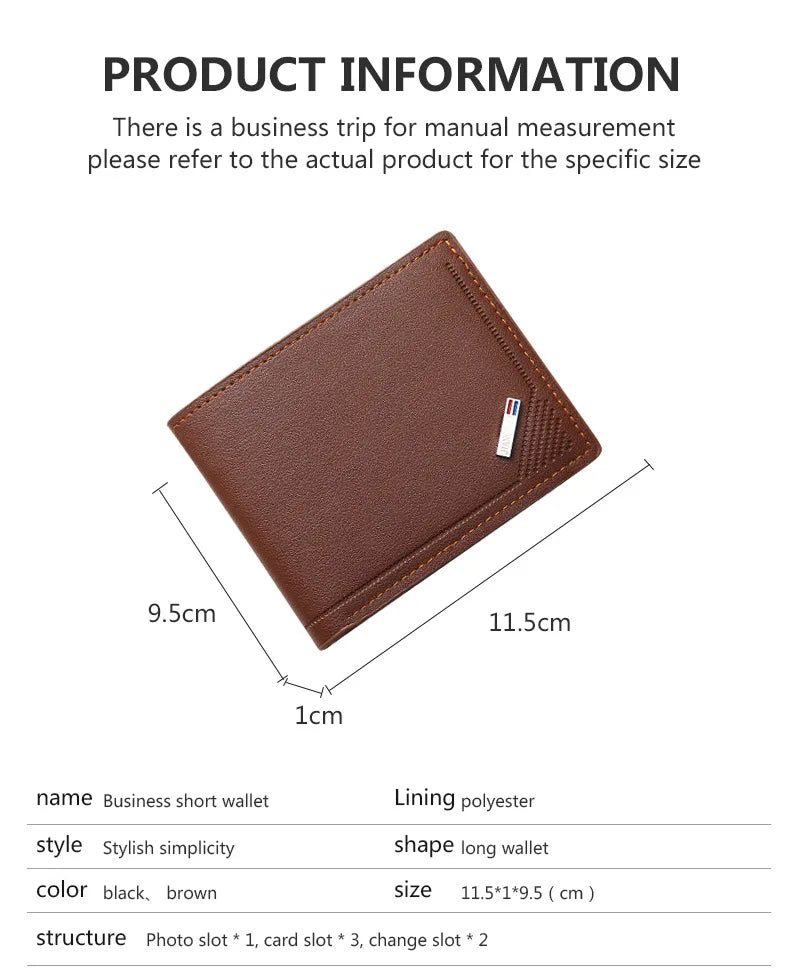 Men's Short Leather Slim Wallets Business Man Money Clip Credit Card Holder Purse Thin Minimalist Bifold Wallet