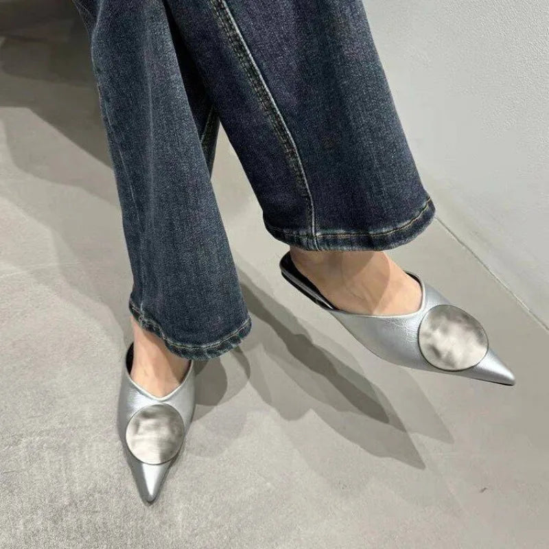 Female Slides Fashion Pointed Toe Flats Women Mules Slippers  Summer Beach Luxury Ladies Flats Slippers Sandals Shoes
