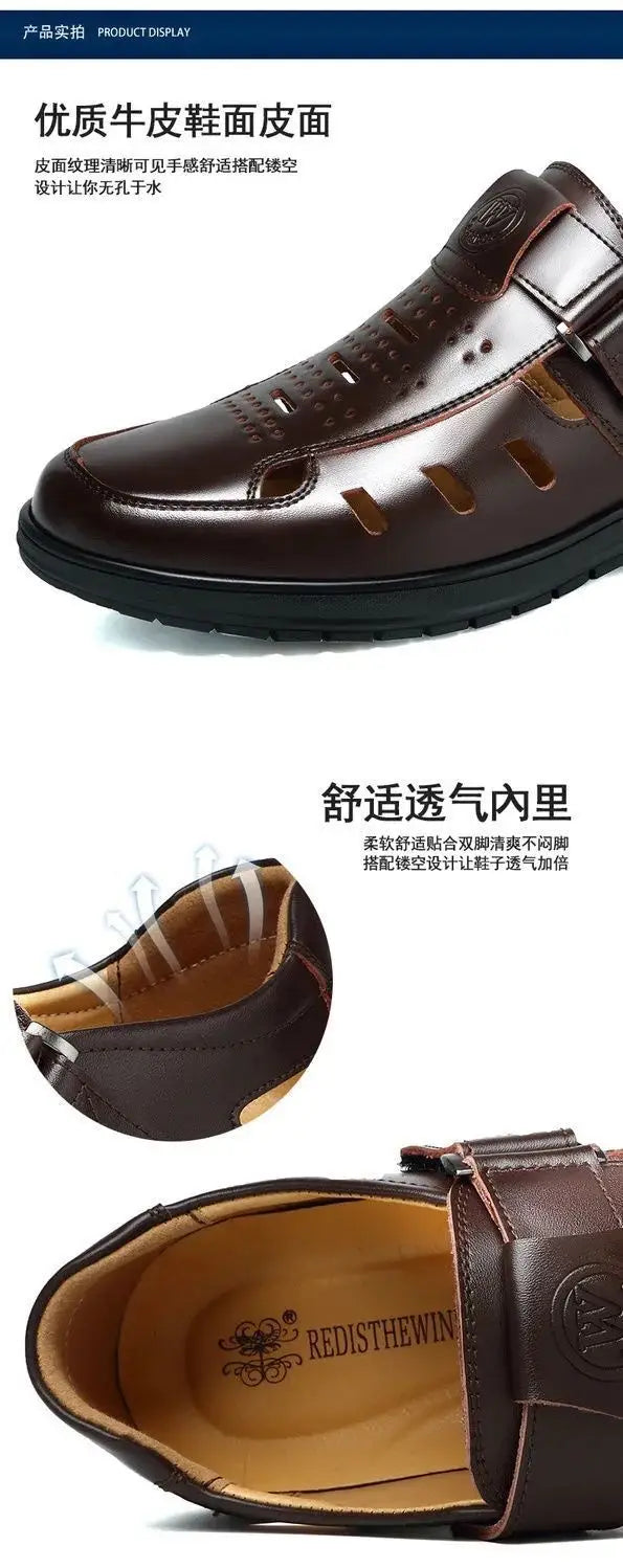 Men Sandals Summer  Cozy Hollow Non-slip Soft Cool Lighted Breathable All-match Classic Wearable Fashion Casual Leather Sandals