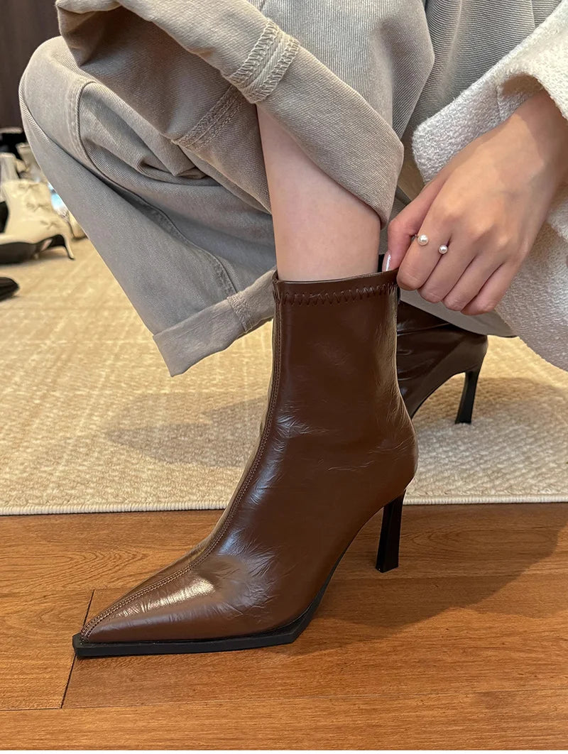 High Heel Women Ankle Boots Fashion Pointed Toe Autumn Winter Ladies Elegant Mordern Short Booties