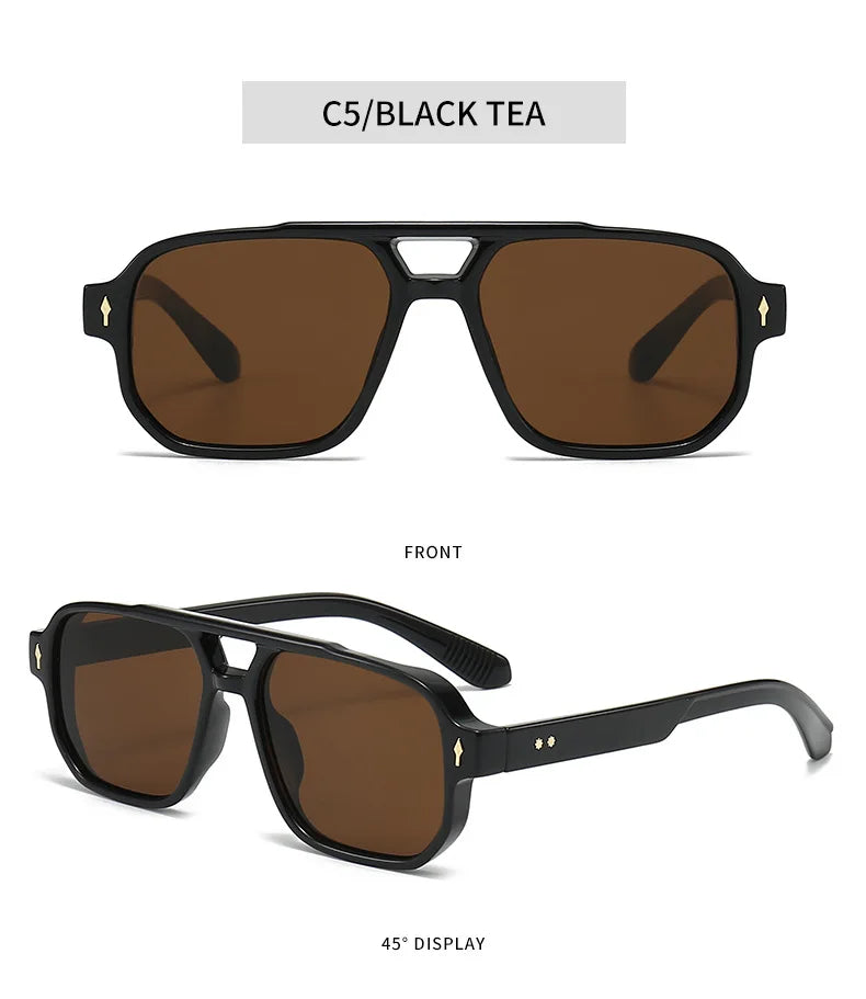 New Retro Double Bridge Square Sunglasses For Women Men Fashion Luxury Design Rivets Sun Glasses Trending Shades UV400 Eyeglasse