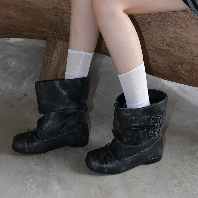 Flats Women Ankle Boots Fashion Designer Punk Boots Winter Woman Chelsea Boots 2025 Trend New Buckle Gladiator Motorcycle Botas