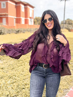 HH Women Ruffles Tierred Thin Blouses Solid Elegant Woman V Neck Long Sleeve Shirt 2025 Fashion High Street Lady Chic Tops