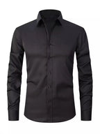 Men's formal shirt, summer long-sleeved, thin, business casual, breathable, no-iron, slimming, solid black color