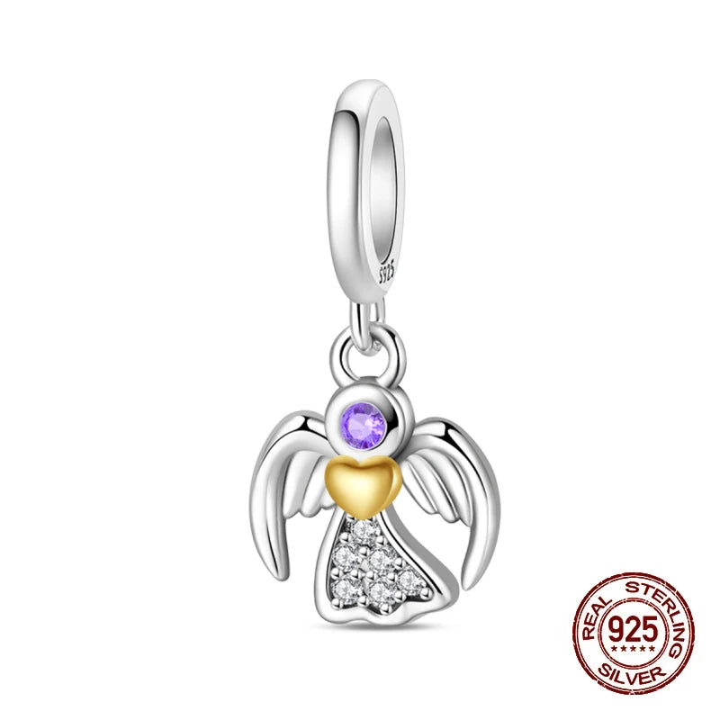 100% 925 Sterling Silver Sacred Angel Colorful Wings Life Tree Charms Beads Fit Original Bracelets DIY Jewelry For Woman Gifts