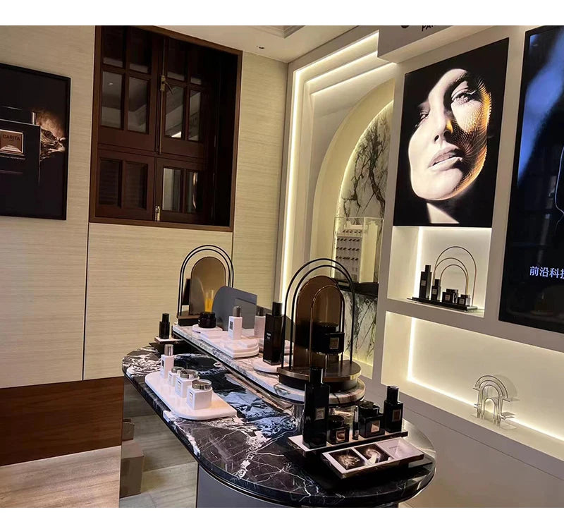 2022 New Style Counter acrylic Cylinder Cosmetic Skincare display stand Makeup Displays