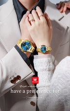 OLEVS 3650 Couple Watches For Men Women Number Scale Waterproof Quartz Dress Wristwatch Luminous Luxury Calendar Business Watch