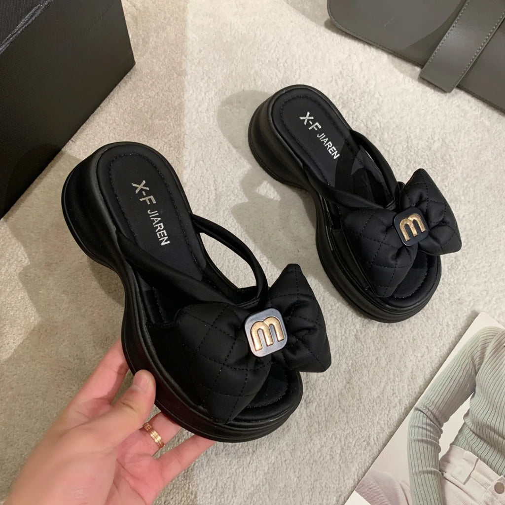 Women Slippers 2024 New Summer Casual Shoes Versatile Thick Sole Sandals Women Outwear Bow Beach Slippers Sexy Slides Women