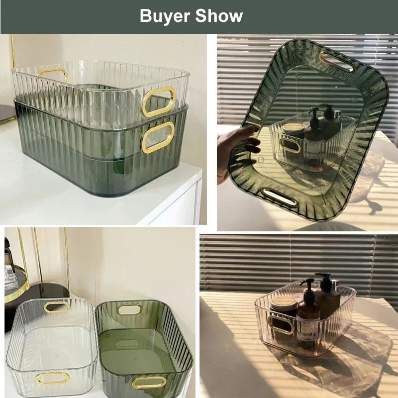 2 Pcs Cosmetics Box Desktop Storage Drawer Stackable Storage Box with Handle Makeup Organizers Basket Poatable Sundries  Rack