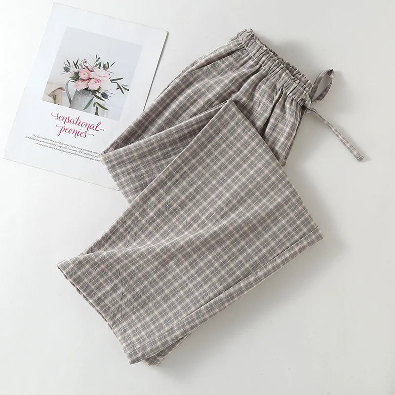 Pajama Pants Women Plaid Cotton Home Trousers Loose Breathable and Soft Straight Leg Trousers Fashionable Sleeping Pants