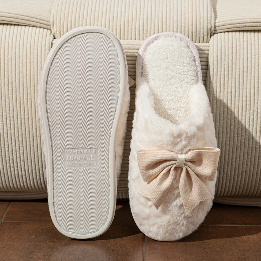Women's Slippers Cute Bow Exquisite Winter Indoor Warm Comfort Breathability Soft Soled Fashion Home Casual Shoes