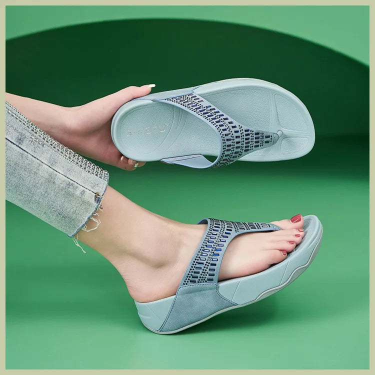 Women's Sandals Summer  Casual Non-Slip Suede  Diamond Soft Platform Wedge Flip Flop Walking Beach Slippers Shoes Woman