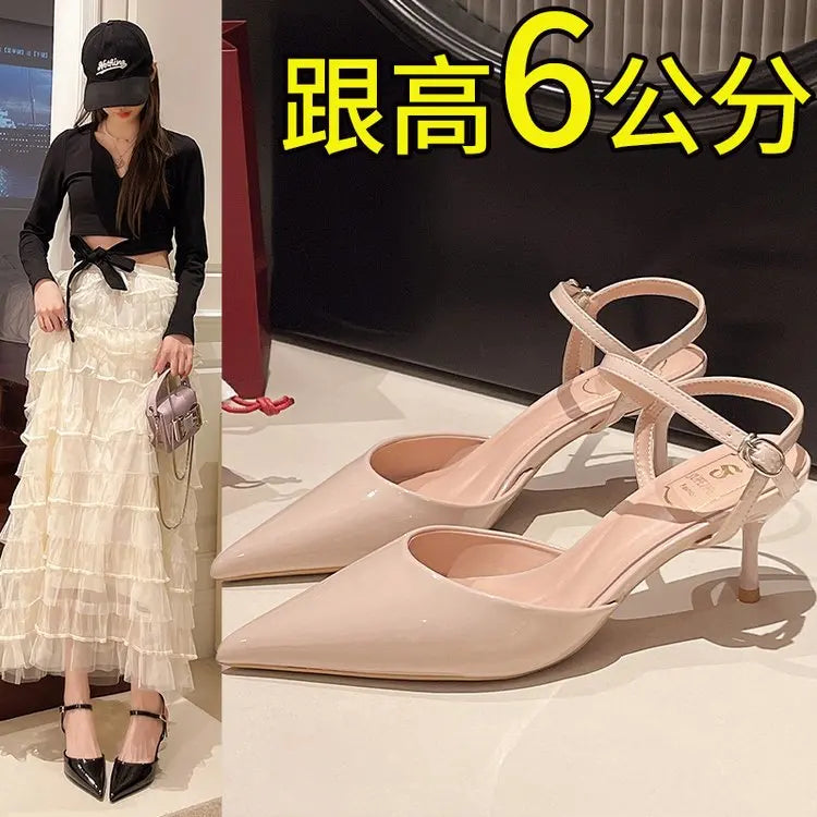 2025 New Design High Heels Woman Pumps Buckle Strap Mules Slippers Sexy Pointed Toe Wedding Banquet Female Shoes