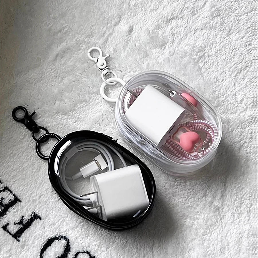 Compact Transparent Travel Cable Organizer Pouch - Storage Bag for Electronics Accessories Power Banks Chargers Headphones