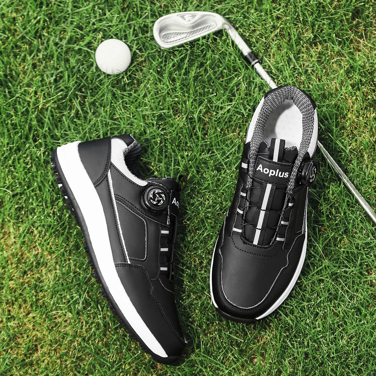 Men's Golf Shoes, New Style, Fashionable, Simple, Versatile, Solid Color, Waterproof Upper, Versatile, Stylish, Casual Sports Shoes for Men, Outdoor Youth Fashion, Men's Rotating Buckle Design, Thick Sole, Height-Increasing,