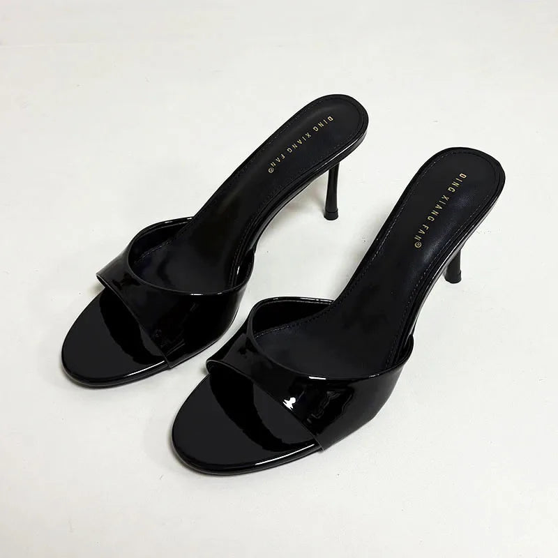 Heeled Footwear Female Slides Women Slippers Summer Spring Fashion Round Toe Ladies Thin Heels Slippers Sandals Pumps Shoes