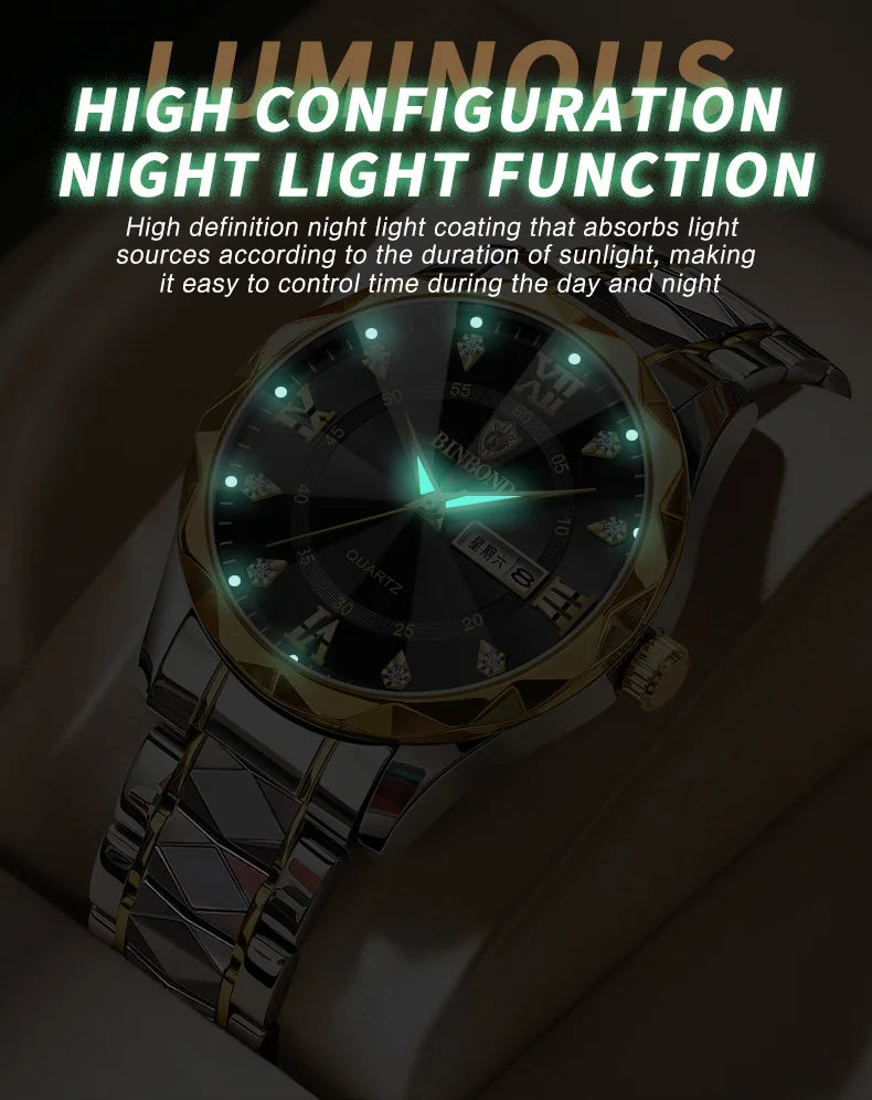 BINBOND 2pcs/Set Couple Watches 30M Waterproof Fashion Diamond Valentine Day Gift Stainless Steel Watch Men Women Quartz Watch